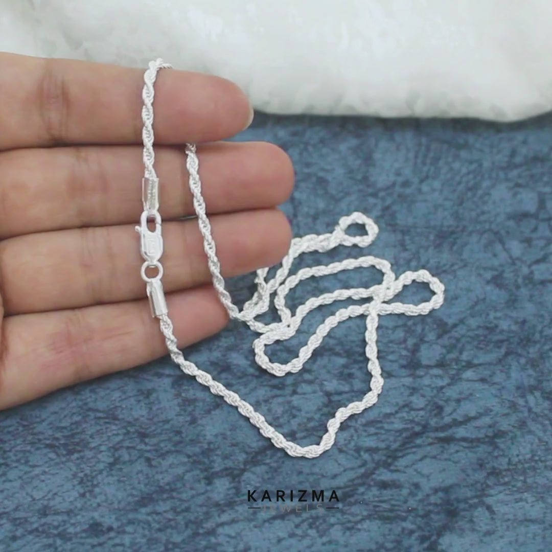 925 Sterling Silver Indian rope design Unisex Neck Chain 20"