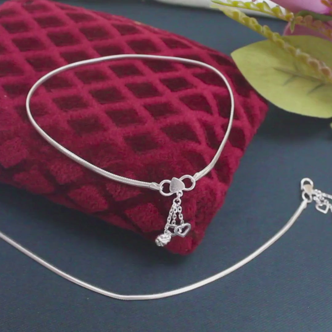 925 Sterling Silver Indian women flat snake Anklets Bracelet Pair 10.3"