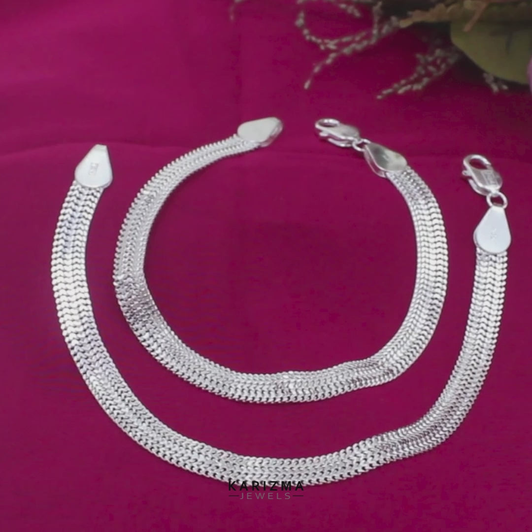 925 Sterling Silver Wheat chain Anklet Pair 10.2"