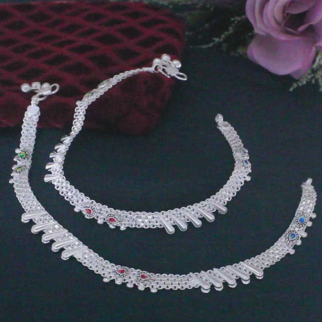 Trendy party wear Real Sterling Silver Indian women Anklet Ankle Bracelet 10.2"