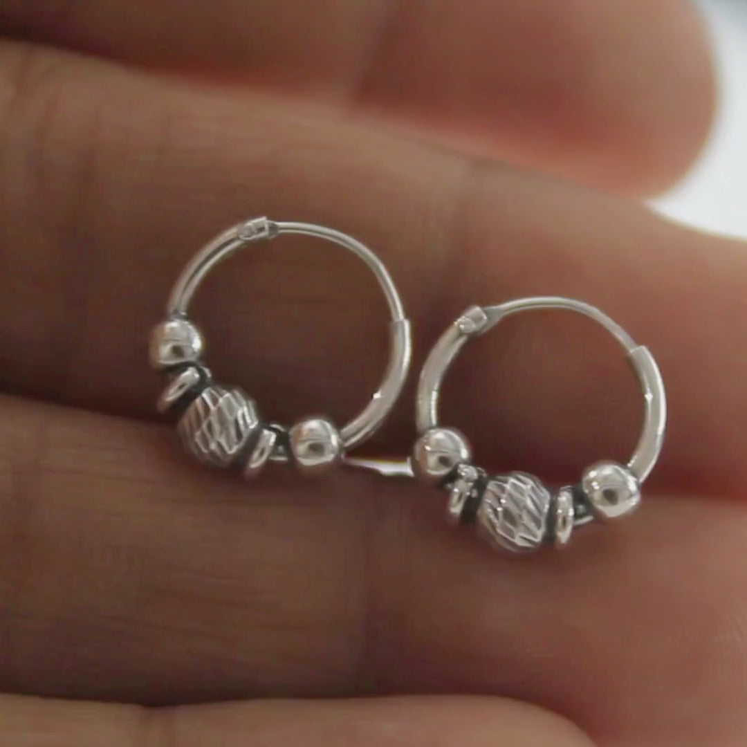 925 Real Sterling Silver Oxidized bali hoop earrings for women - Pair