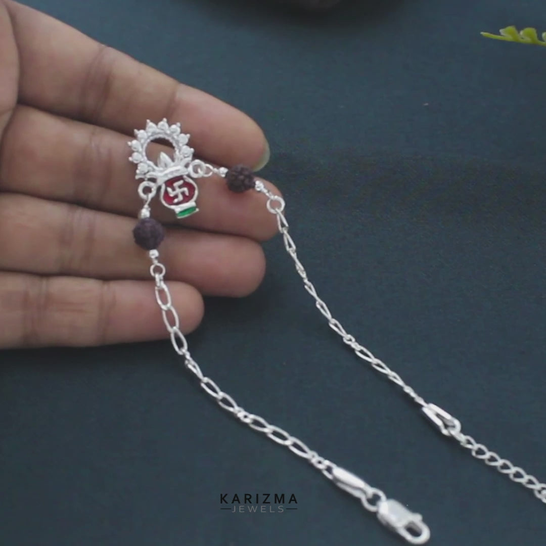 Real Silver Bracelet amazing handmade Rudraksha Rakhi 7.7"
