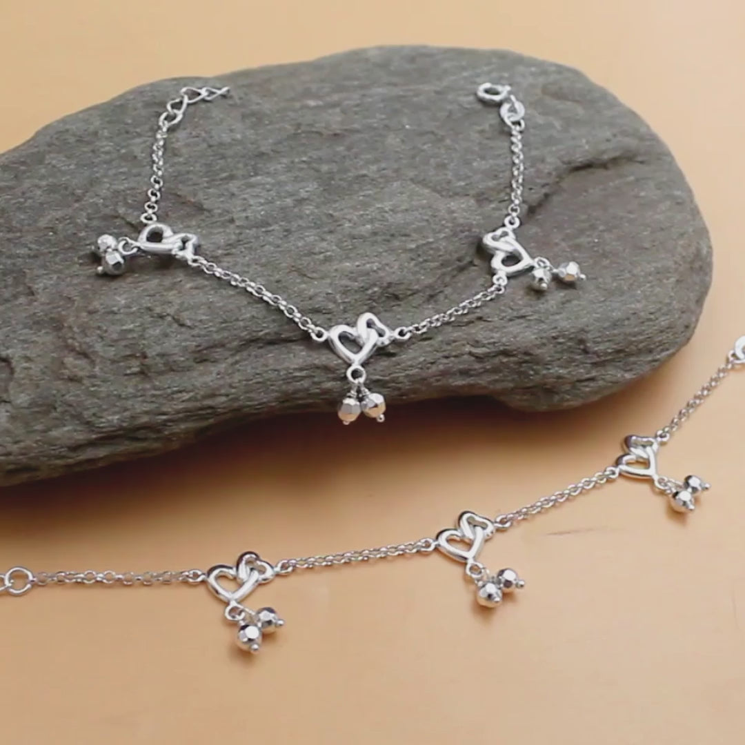 925 Sterling Silver Double Heart design Kids Anklet Pair- 6"