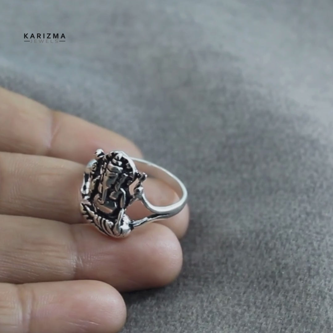 Lord Ganesha 925 Sterling Silver Oxidized Indian Unisex Ring