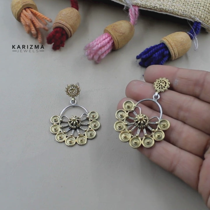 Floral Shaped -Two Tone Real 925 Silver Dangle Jhumka Earrings