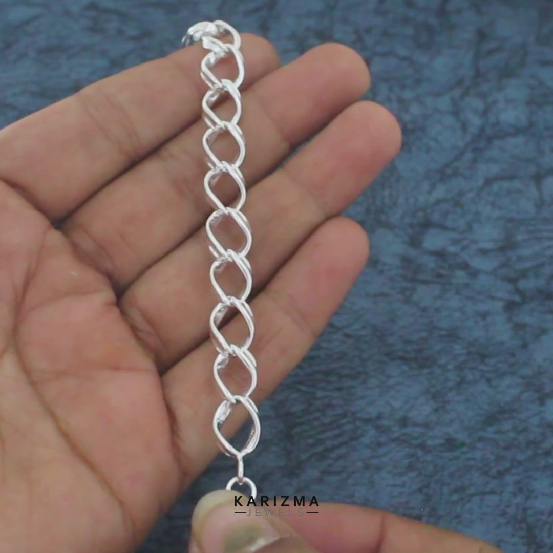 Real 925 Sterling Silver Men's Oval Link Bracelet