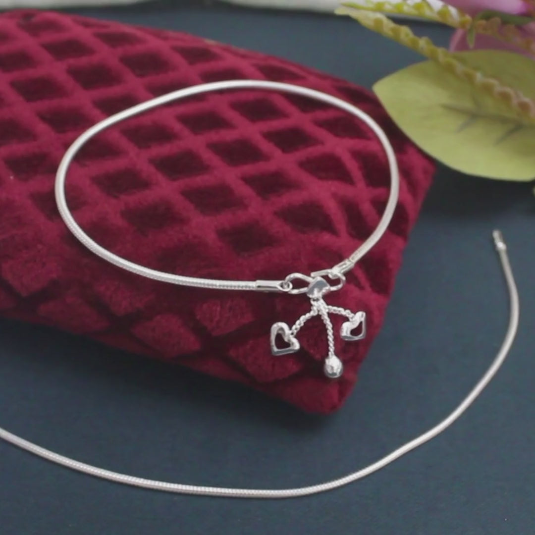 Beach wear 925 Sterling Silver women snake Chain Anklet Pair 10.8"