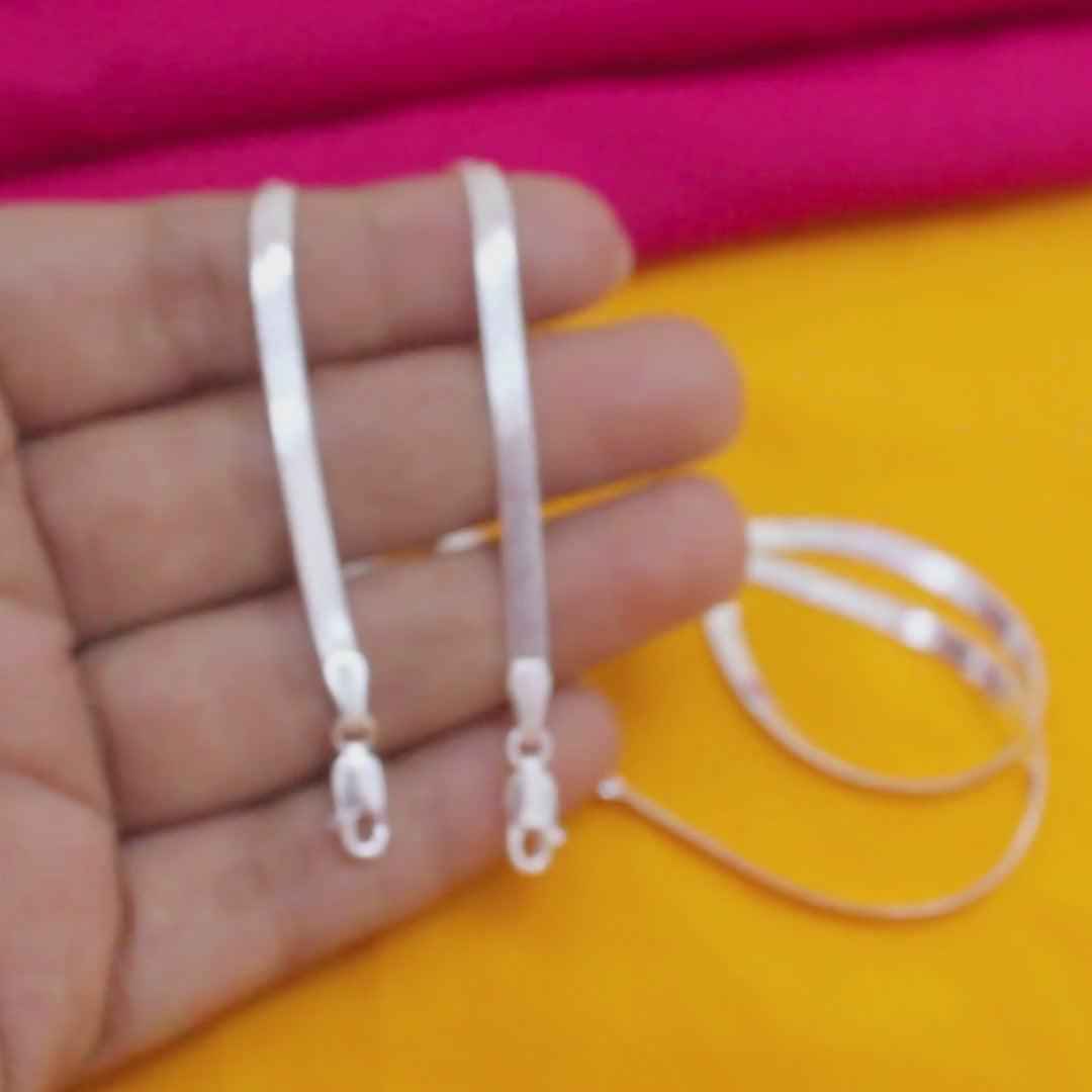 Beach Wear 925 Real Silver Women Herringbone Chain Anklet - 10 in