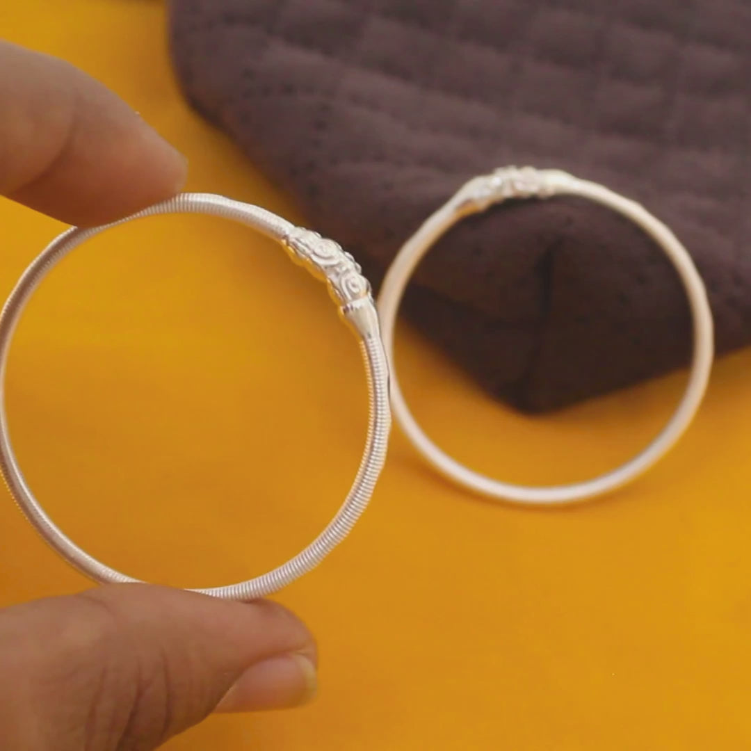 Handcrafted Real Silver Elephant Face Bangles for Children