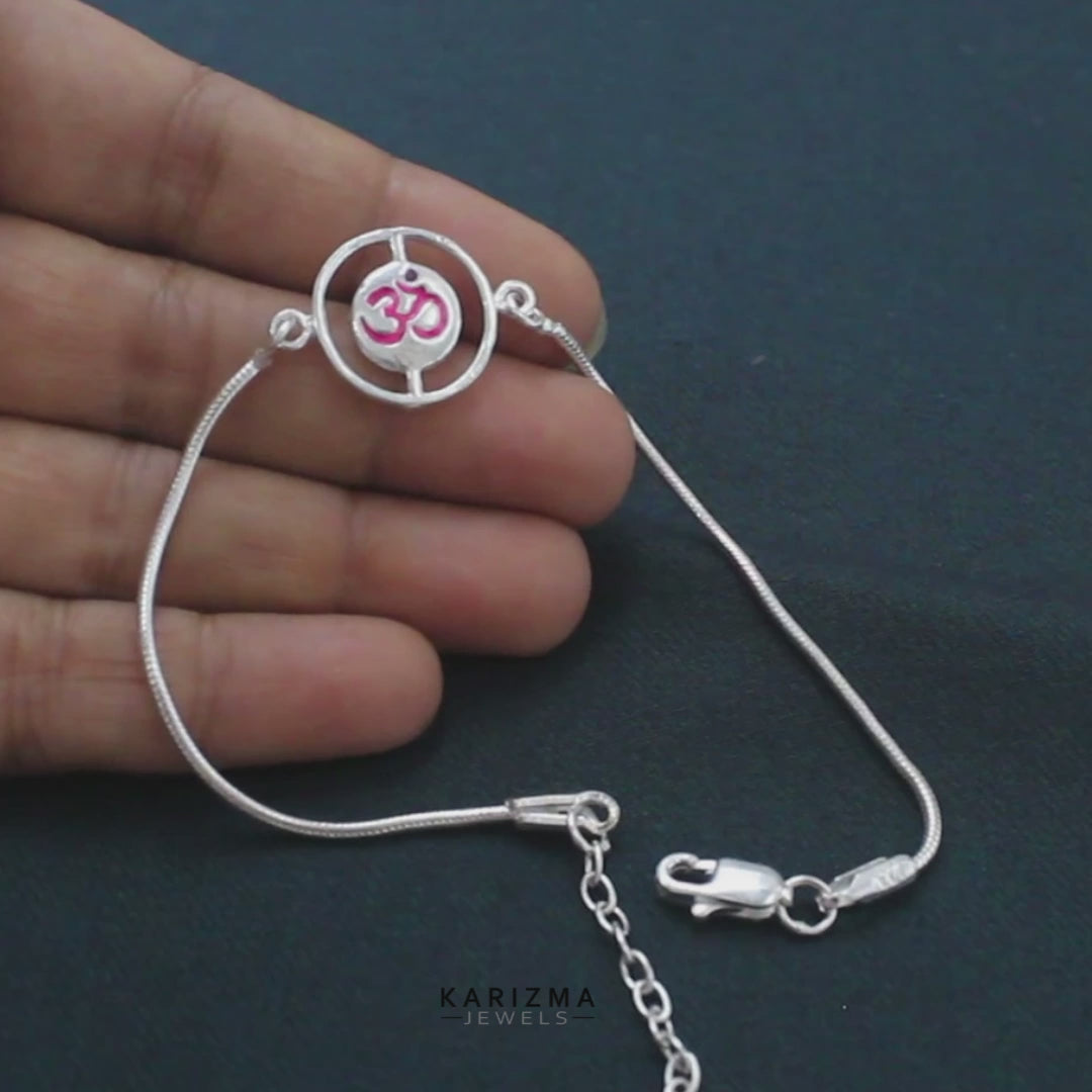 Indian Real Silver Bracelet handmade Om Rakhi 8"