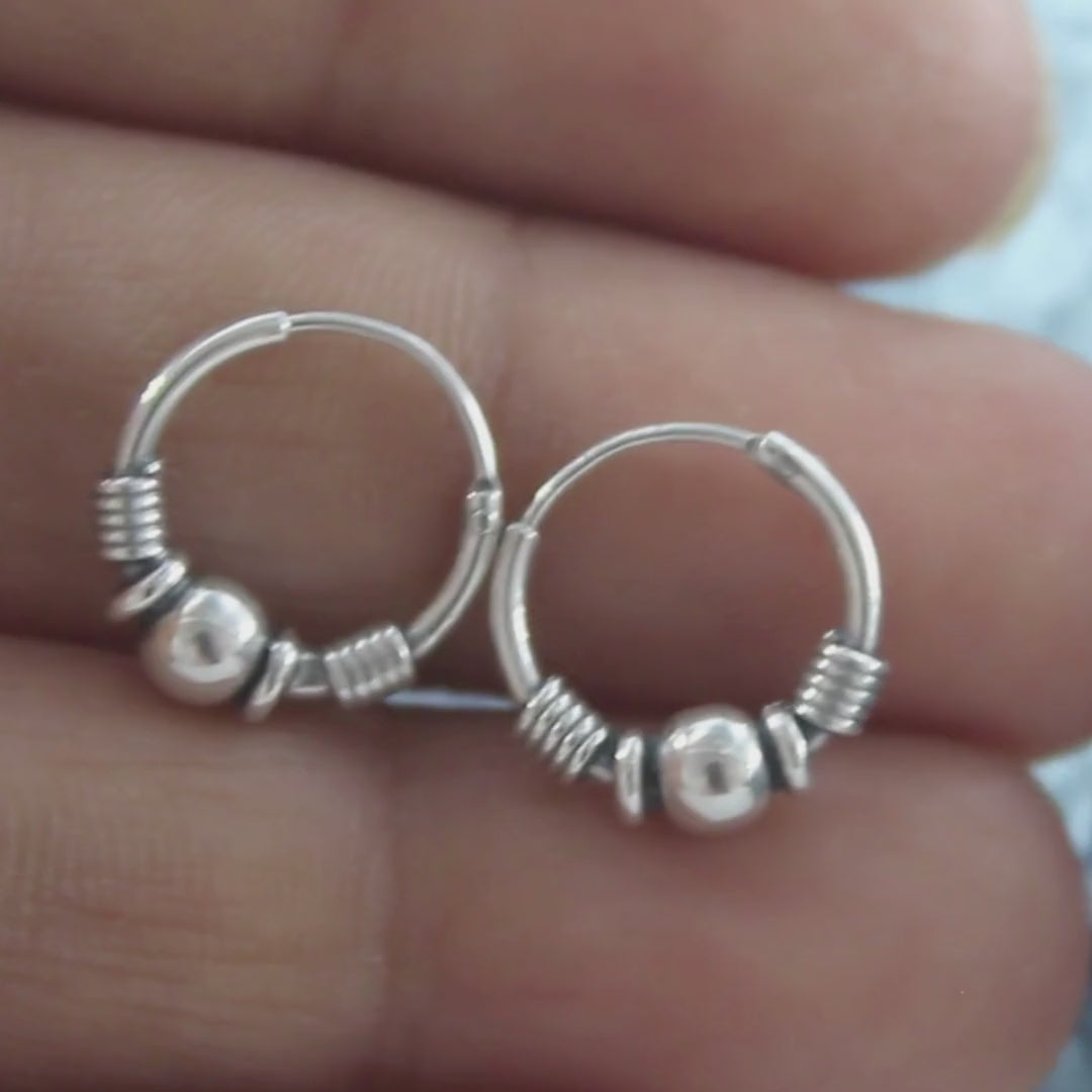 925 Real Sterling Silver Oxidized classical design bali hoop earrings for women - Pair