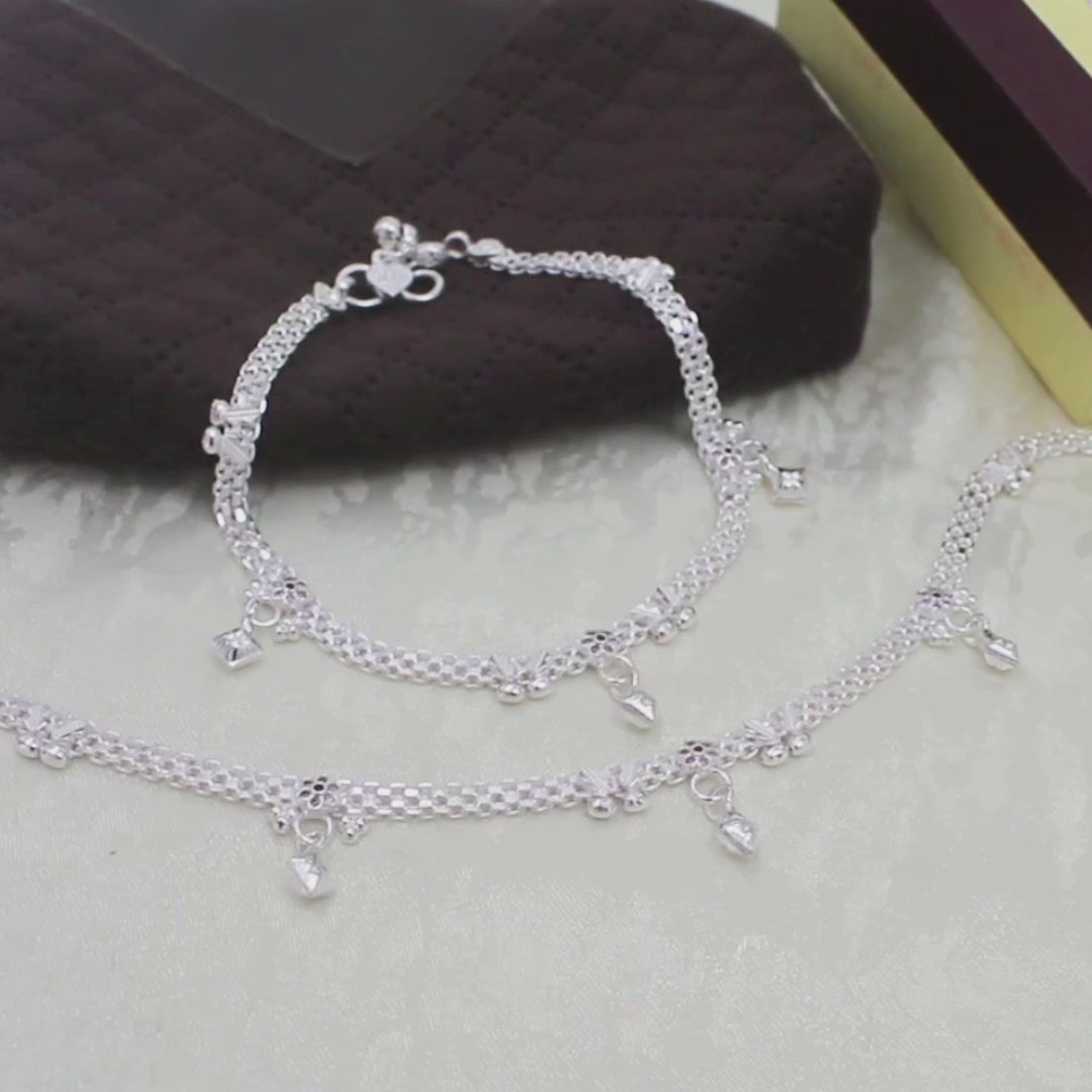 Indian Real Sterling Silver Pink CZ Dangle Anklet