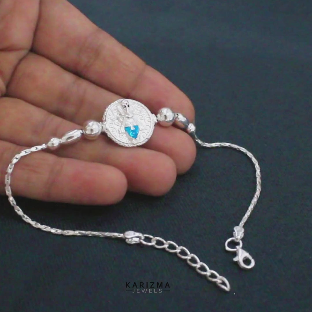 925 Real Sterling Silver Bracelet Lord Ganesha Rakhi  7.8"