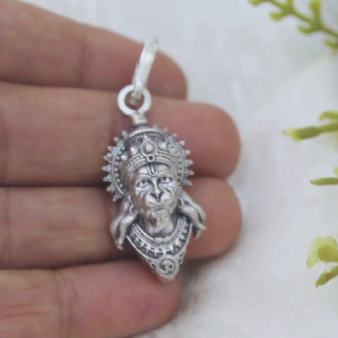 925 Real Sterling Silver Oxidized Hindu Spiritual Lord Hanuman Pendant