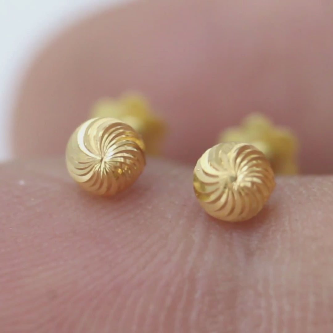 18K Real Gold women swirl dome Nose stud cum Earring Gold Screw Back
