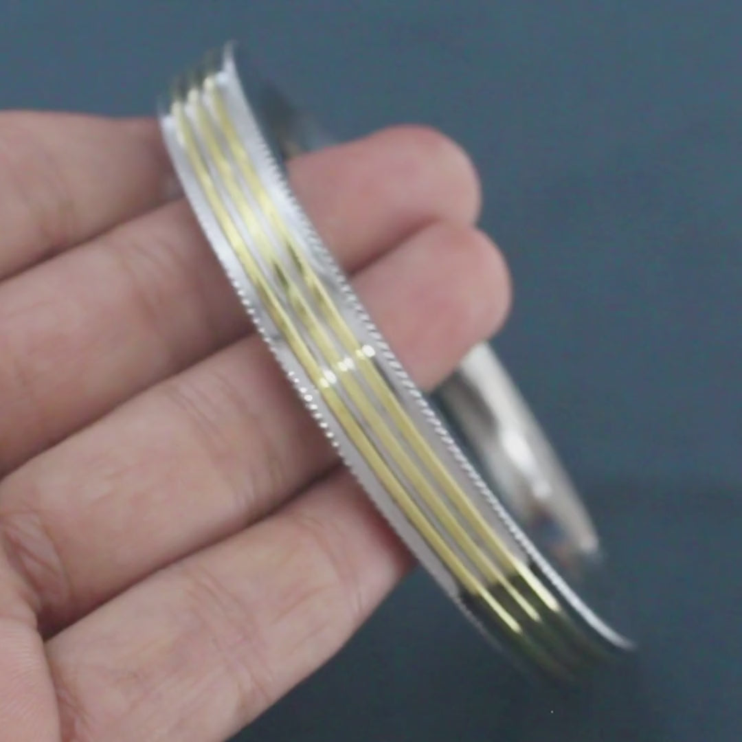 Stainless Steel Golden Line Square Design Kada for Men