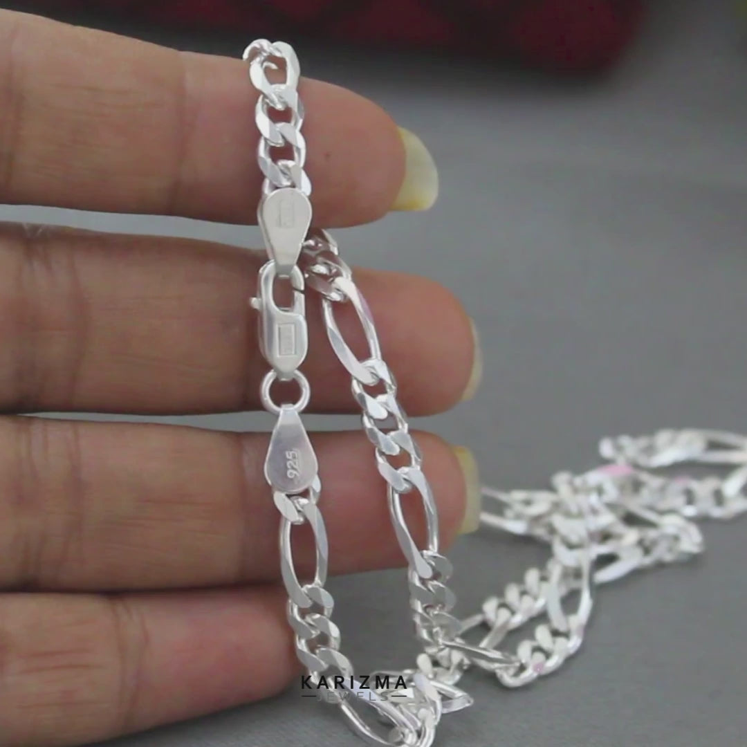 DASHING Genuine 925 Sterling Silver Figaro Unisex Neck Chain 15"