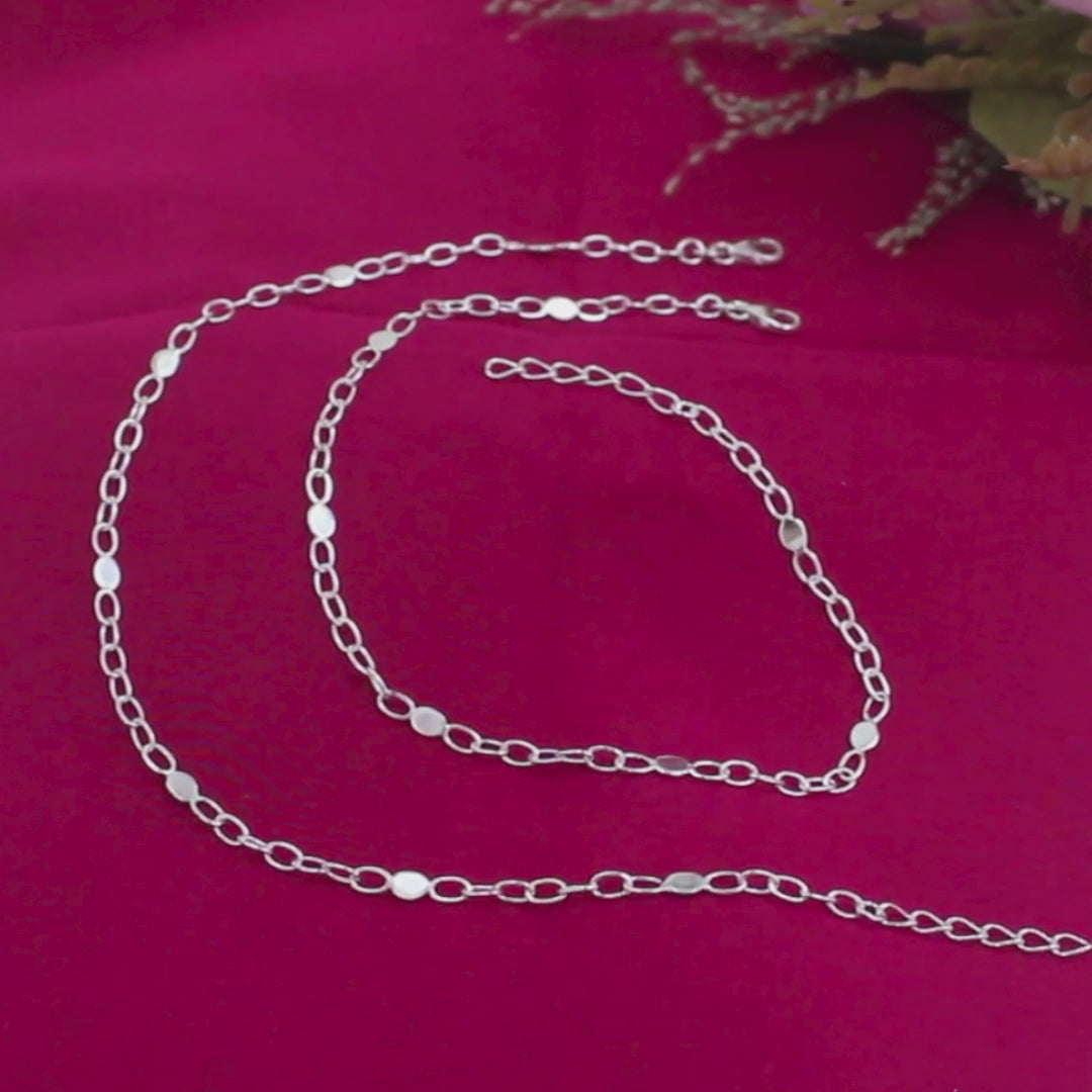 925 Sterling Silver Beach Look Chain Anklet Pair 10.5"