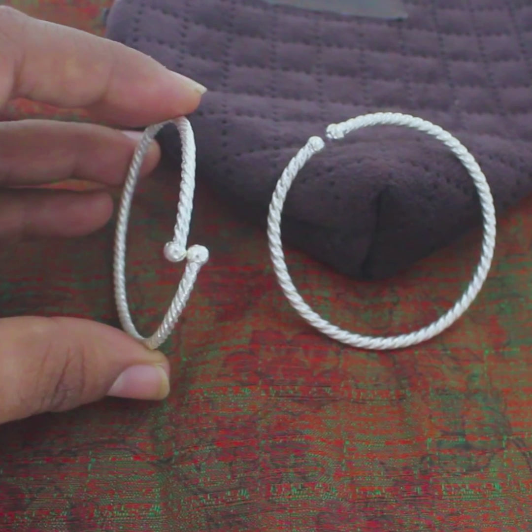 Baby Toddler silver Bangles adjustable Bracelet - Pair
