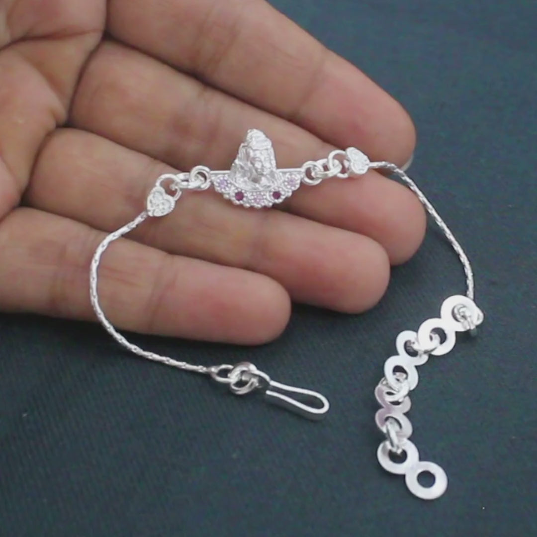 Indian Real Silver Bracelet Pink CZ Shiv Rakhi 6"