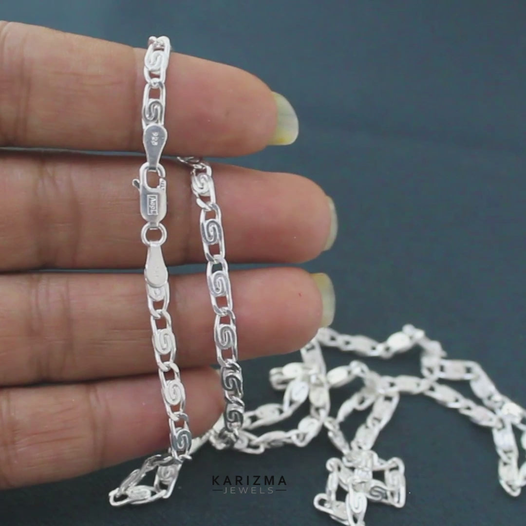 925 Sterling Silver Indian party wear Unisex JALEBI DESIGN Neck Chain 22"