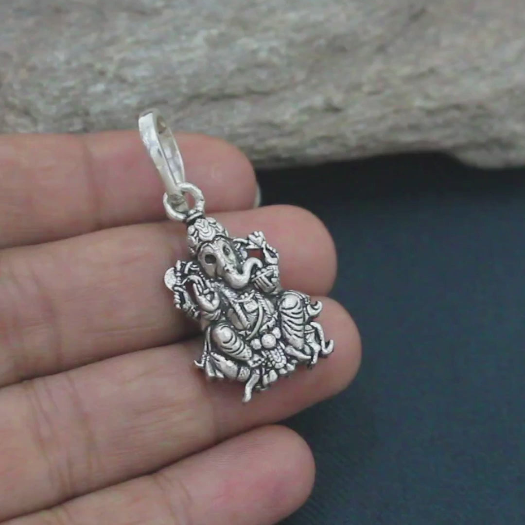 Indian 925 Real Sterling Silver Oxidized Lord Ganesha Pendant