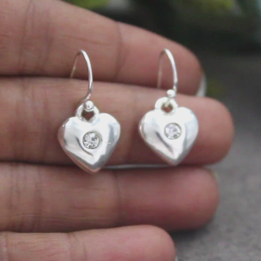 925 Sterling Silver White CZ Heart Dangle Earrings