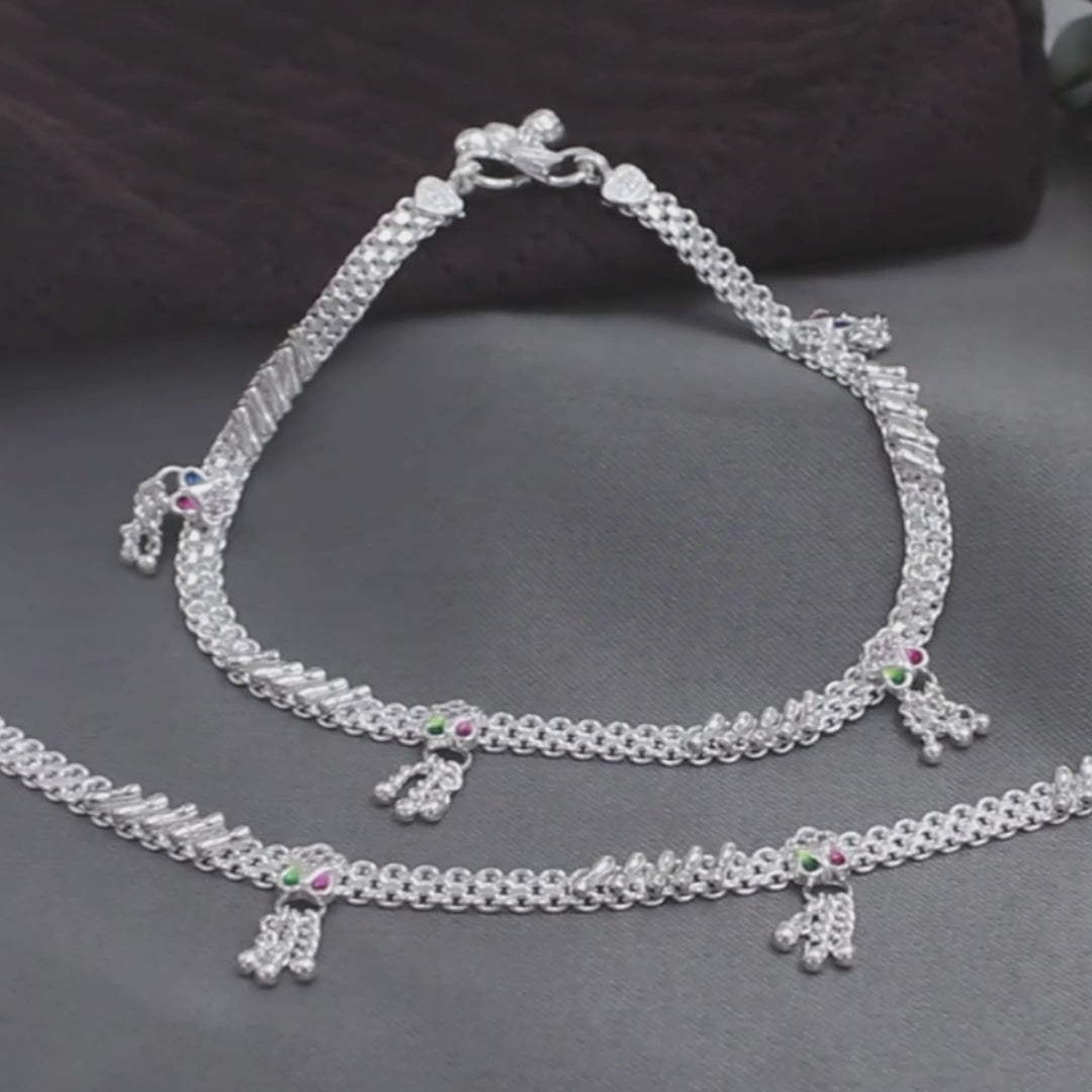 Elegant Bridal Ankle Bracelet with Pink CZ Stones – Real Silver
