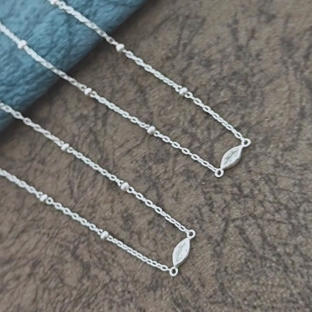 925 Sterling Silver girlish small beaded White CZ Chain Anklet Pair 10.2"