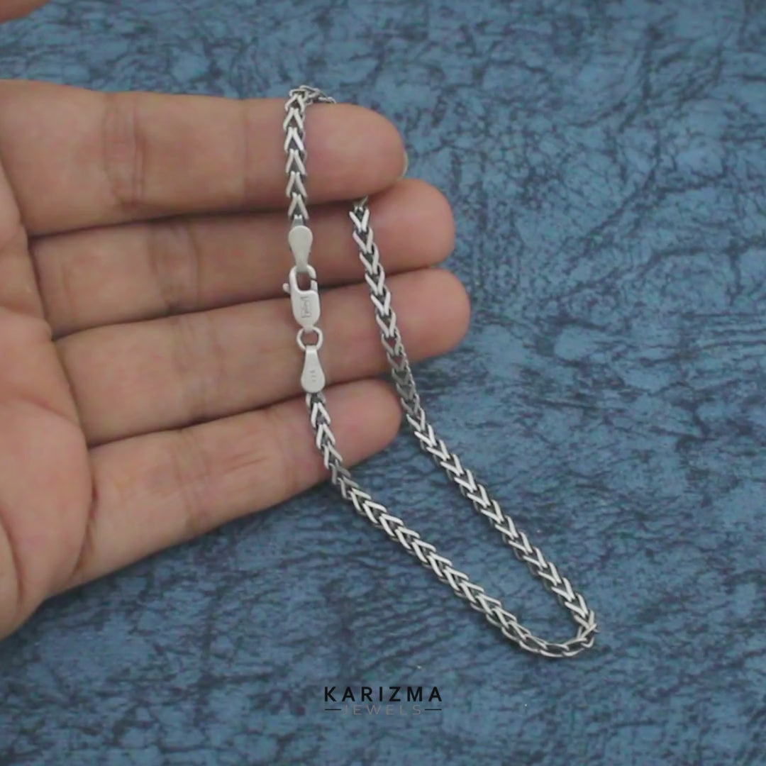 Unisex 925 Sterling Silver Luxury Spiga Chain Oxidized Bracelet
