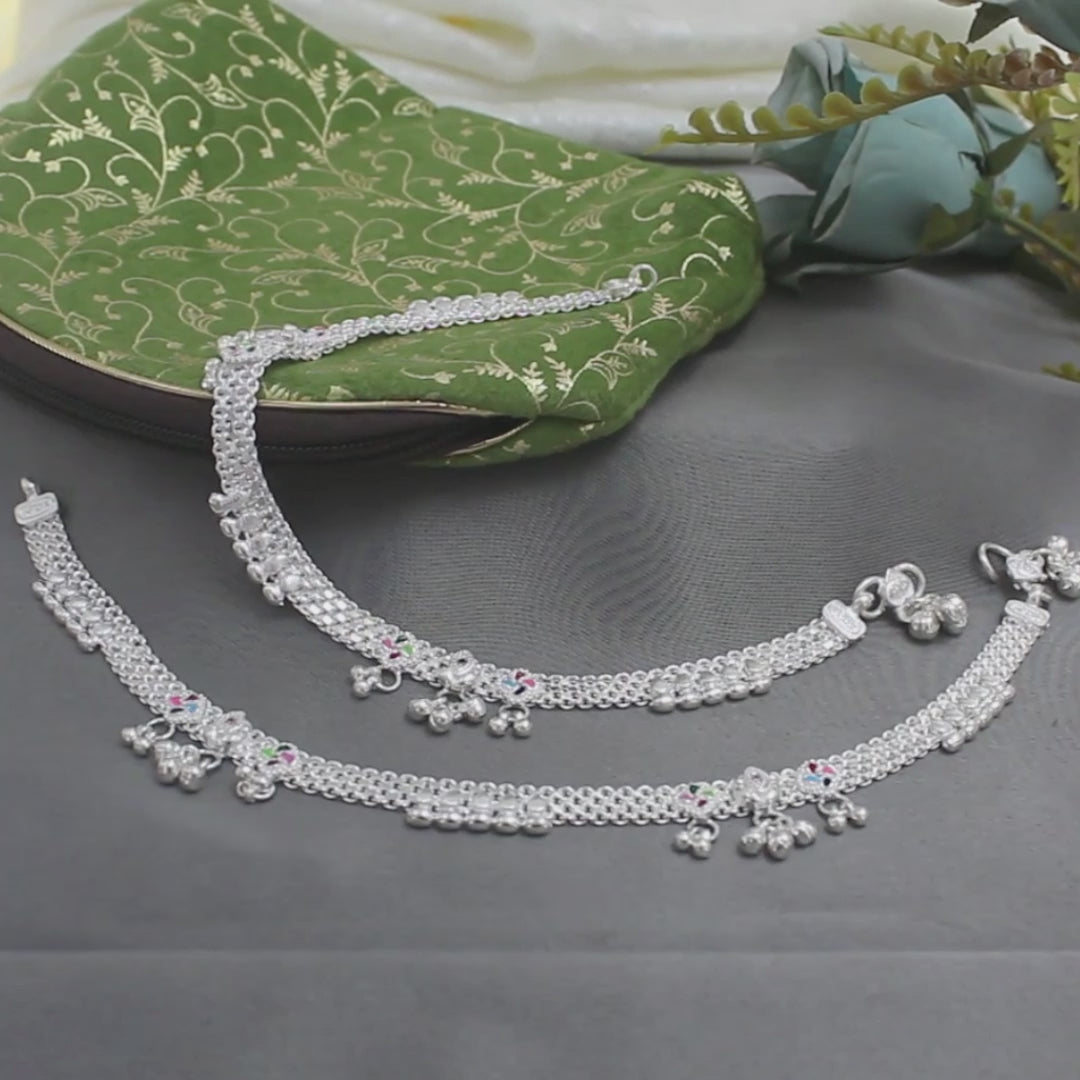Traditional Real Sterling Silver Indian women Pink CZ handmade Anklet Ankle Pair 10.4"
