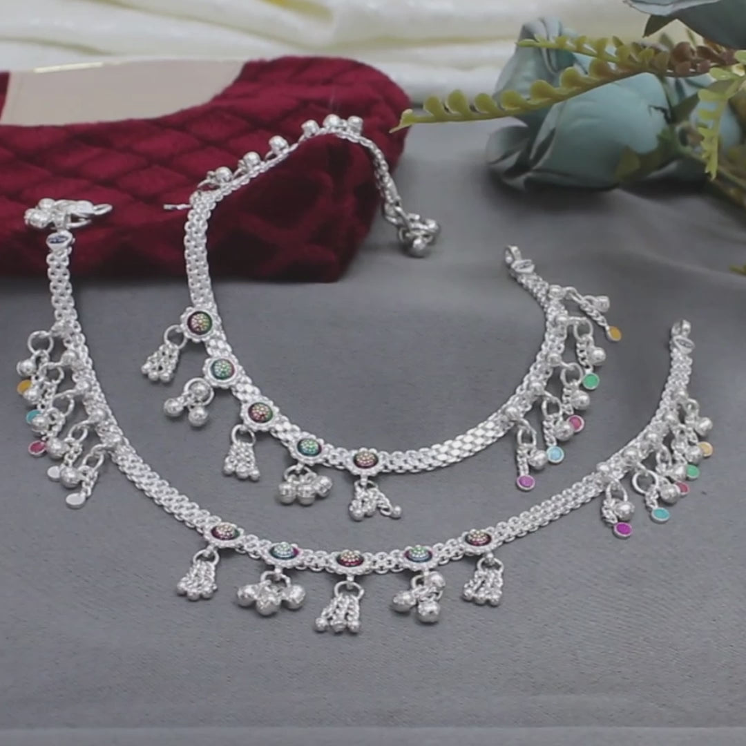 Real Sterling Silver Indian women brides collection Anklet Ankle Bracelet 10.3"