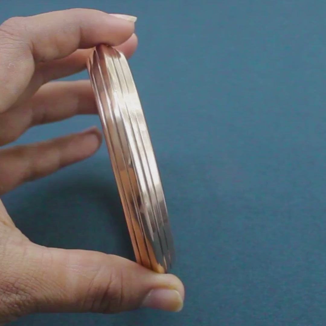 Indian Pure Copper Tiered Line Pattern Kada – Traditional Grooved Bracelet