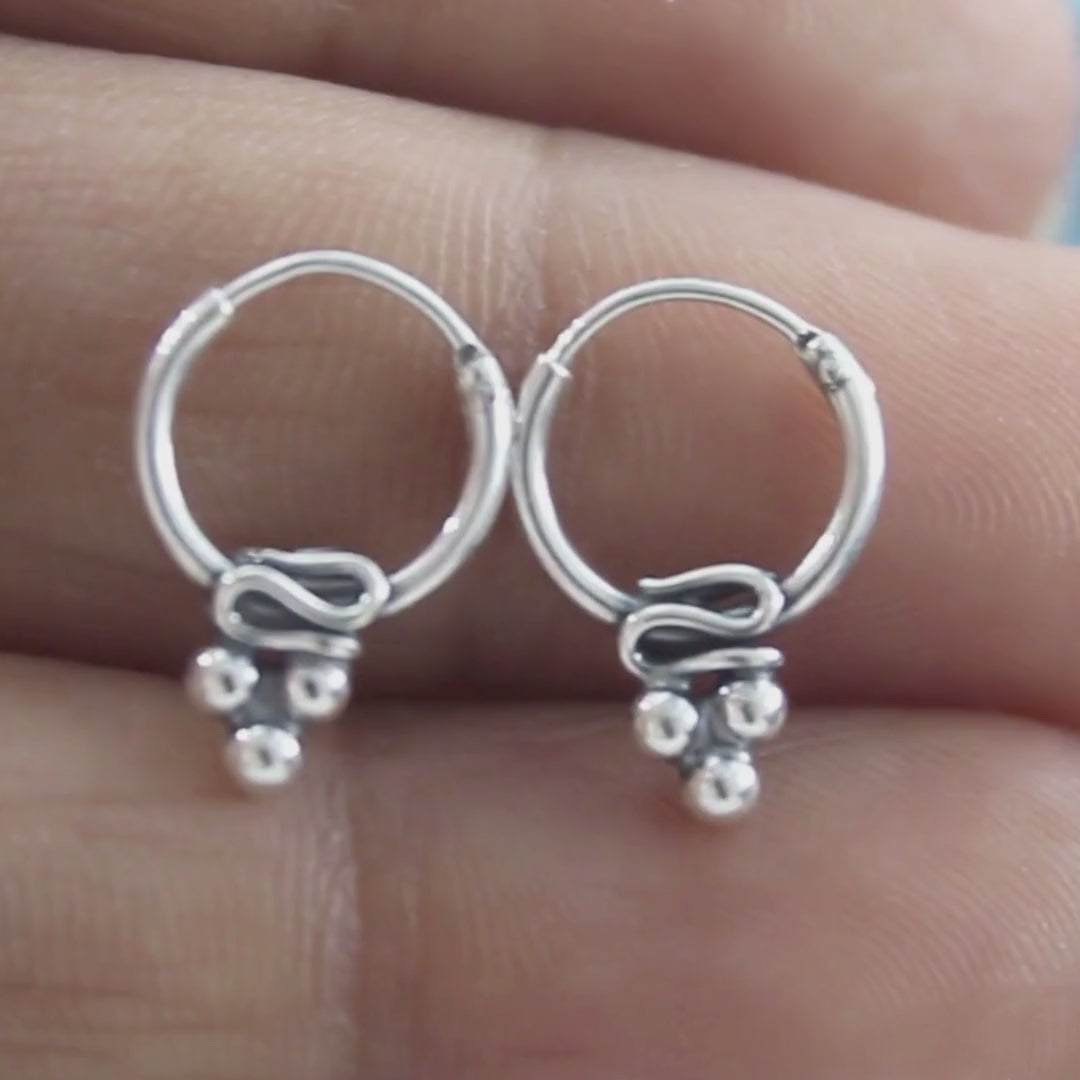 Unique 925 Real Sterling Silver Oxidized small hoop earrings for Girls - Pair