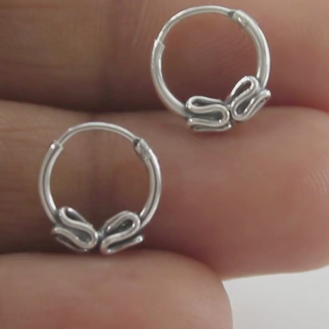925 Real Sterling Silver Oxidized small Bali hoop earrings for Girls - Pair