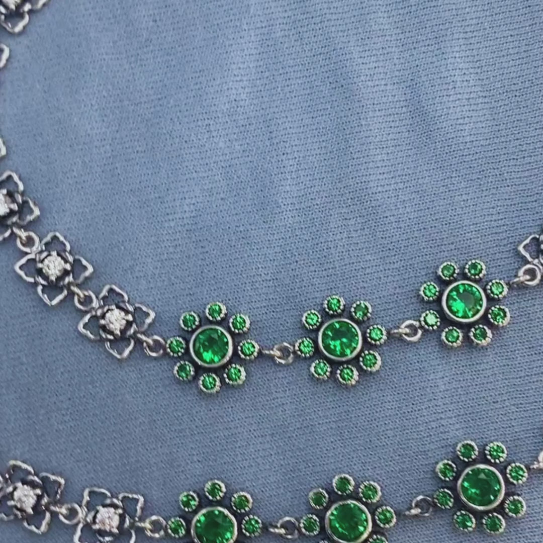 925 Sterling Silver Indian Women party wear Clear CZ Oxidised Anklets Pair 10.3"