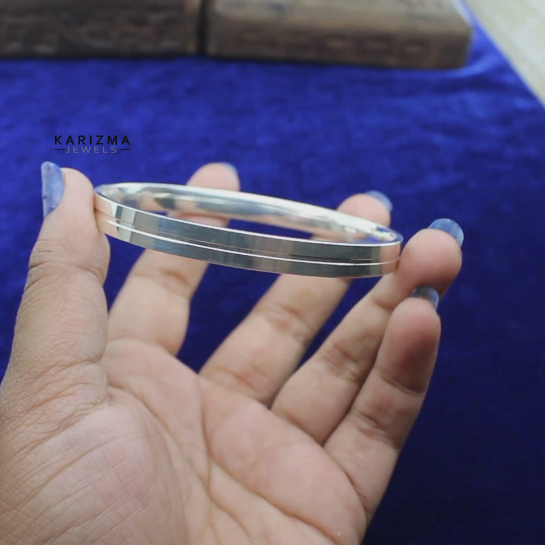 Indian Real Sterling Pure Silver Men's Bangle Bracelet - 6.8 CM