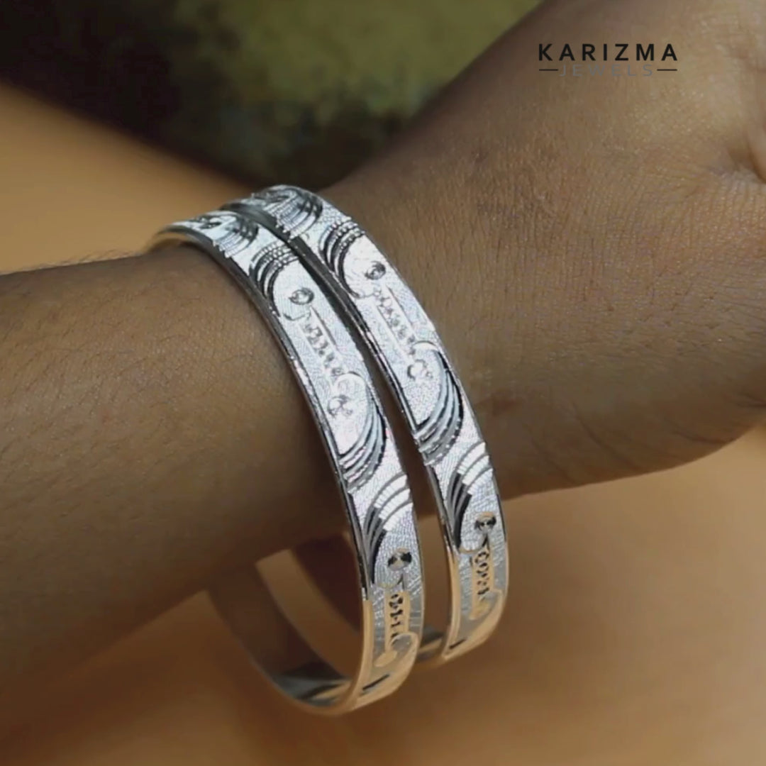 990 Real Silver Women Cultural design Bangles Bracelet (Kangan)- Pair