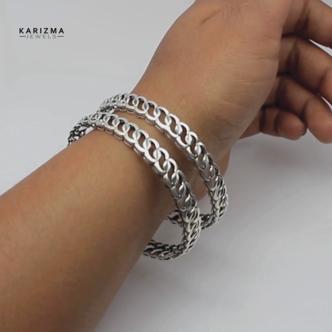 Trendy Real Sterling Silver Oxidized Women Bangles - 5.7 CM