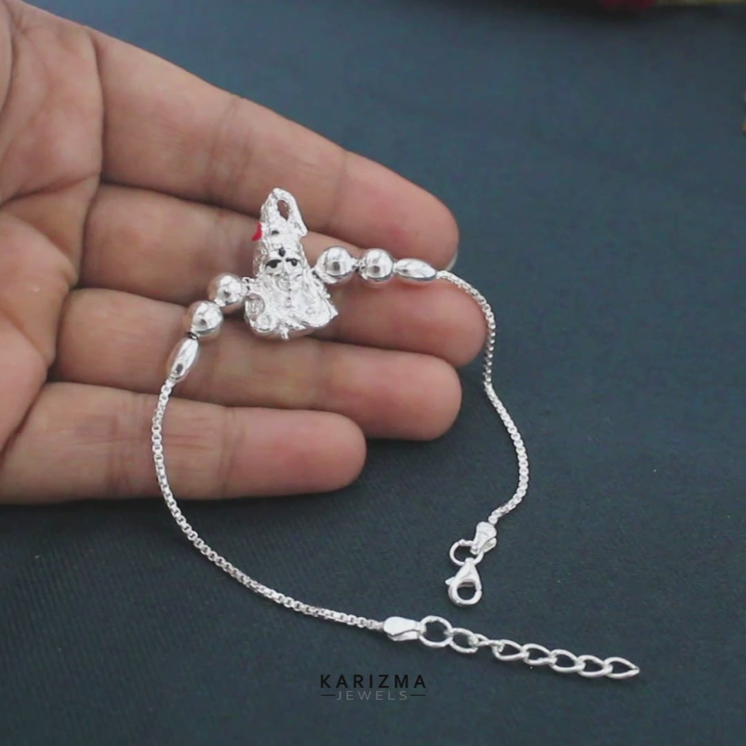 Indian 925 Real Sterling Silver Bracelet Lord Shiva Rakhi 7.5"