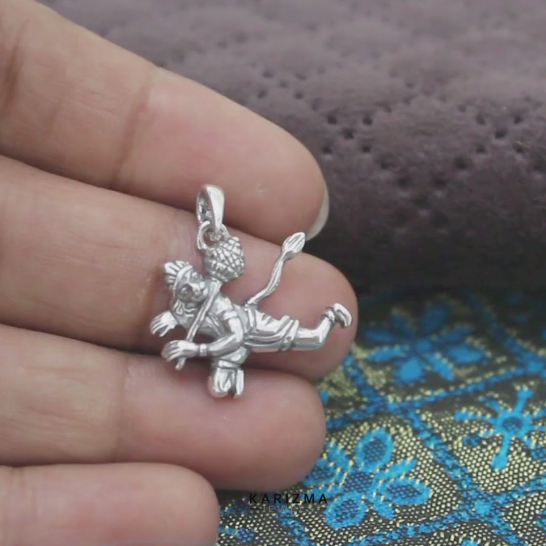 Divine Hanuman Flying Pose with Gada 925 Silver Pendant