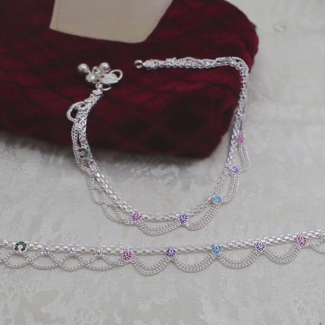 Real Silver Traditional Jhalar Style Wedding Anklet for Women