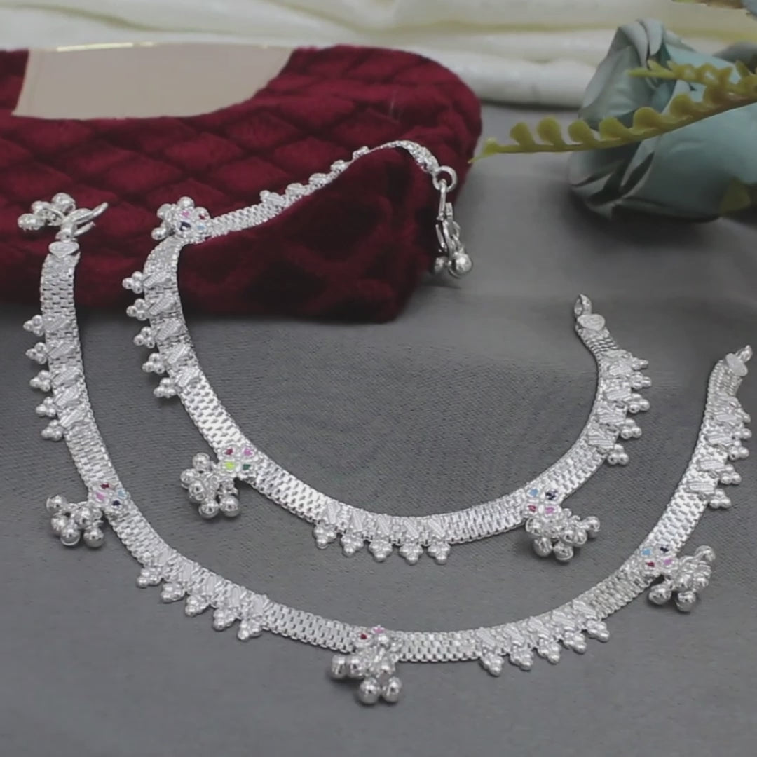 Real Sterling Silver Indian women gifting party wear Anklet Ankle Bracelet 10.3"