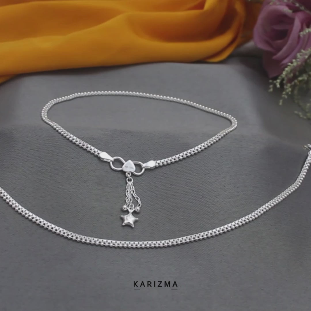 925 Sterling Silver Indian women daily wear Anklets Pair 10"