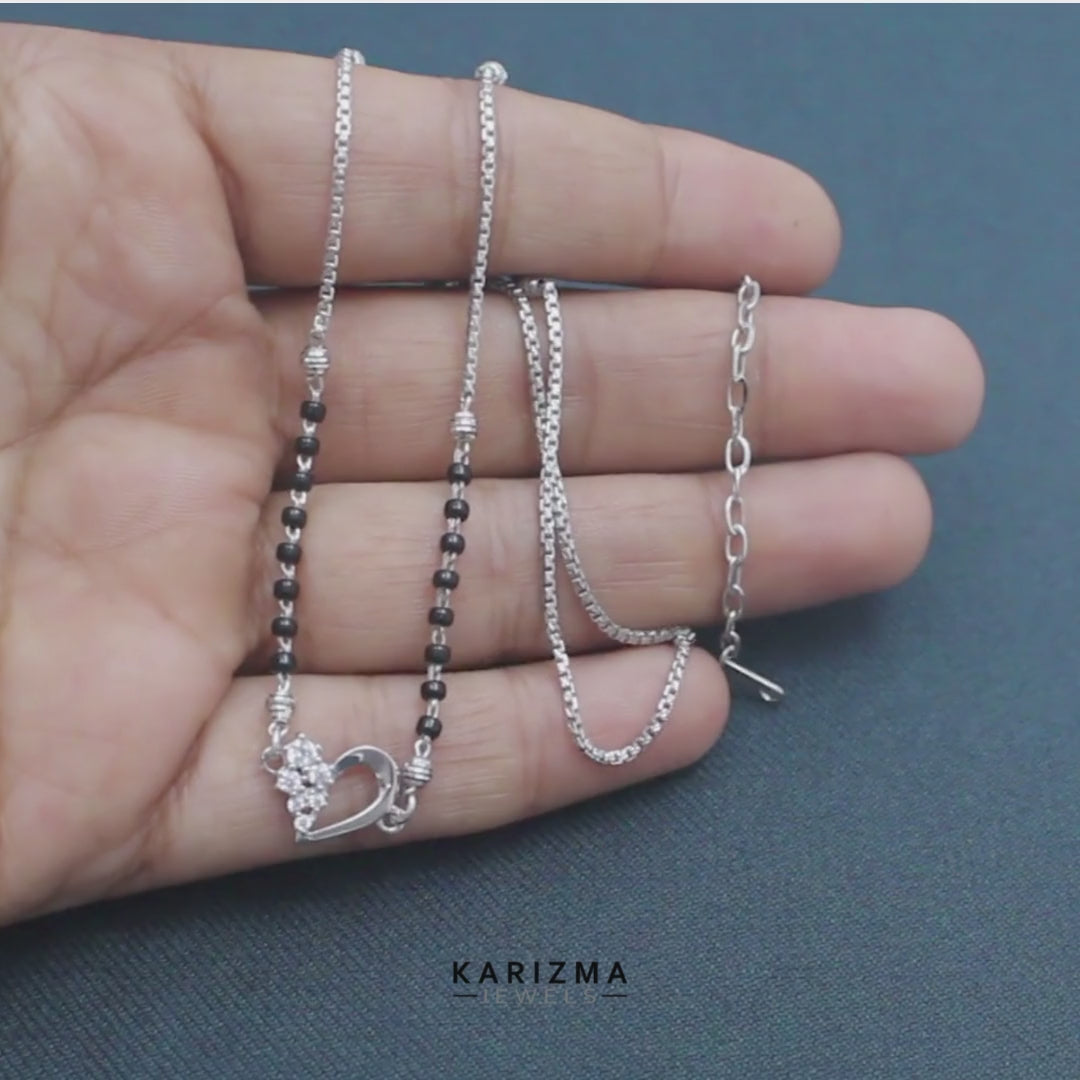 925 Sterling Silver CZ Sweetheart Mangalsutra Bead Necklace