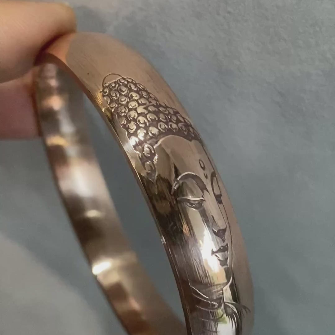 Budha Face Deep Engraved Copper Kada Bracelet budham sharnam gachami