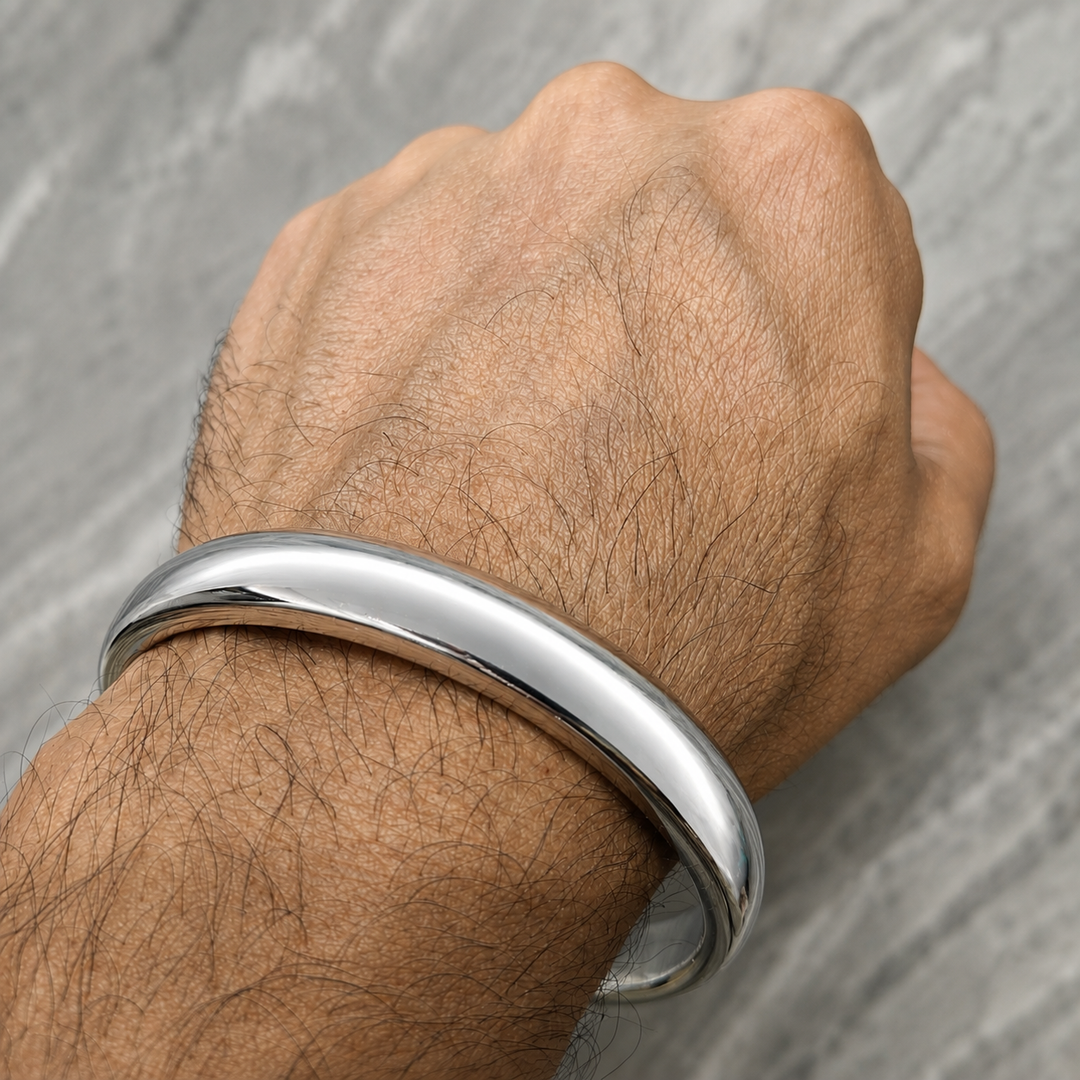 Premium Heavy Stainless Steel Kada for Men – Half Round Polished Bangle
