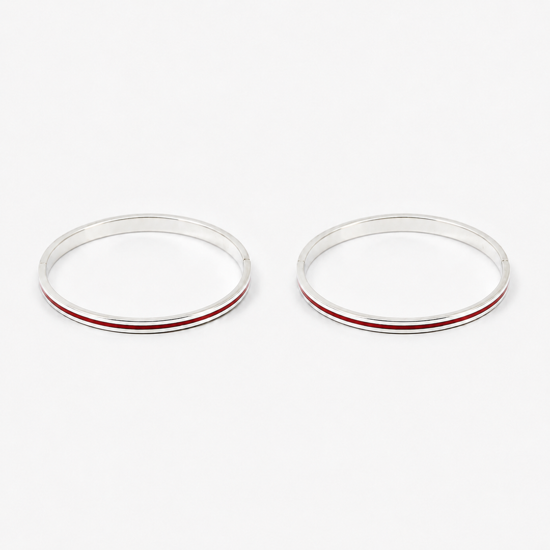 Red meena line Pure Silver Bangles for Astrology