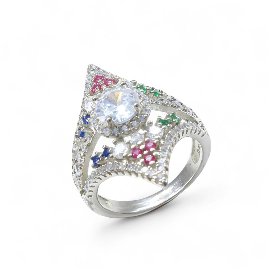 Real 925 Sterling Silver Multi CZ Women brides collection statement Ring