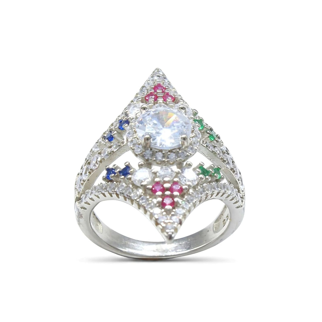Real 925 Sterling Silver Multi CZ Women brides collection statement Ring